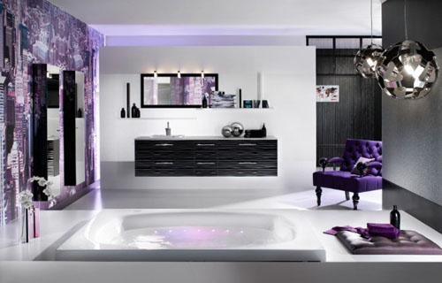 purple colors theme bathroom design ideas
