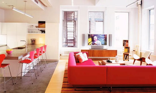 pink color interior apartment design plans