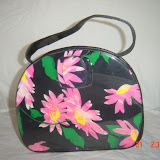 Black Purse w/ Pink Flowers 9" x 7.5" # 146