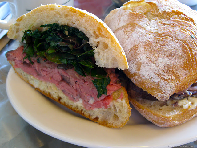 Rare roast beef sandwich