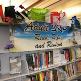 Adult Summer Reading Program Read Relax Review Display with Banner and Prize Bags