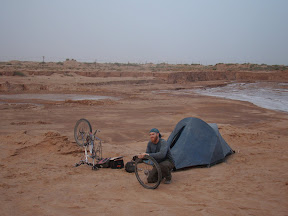 fixing a tire before going to sleep