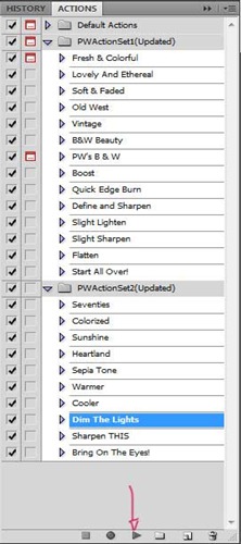 painel Actions painel Actions