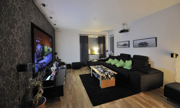 modern black living room entertainment setup ideas