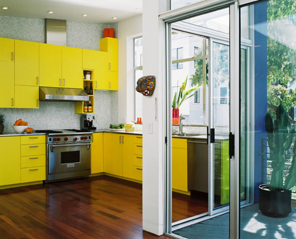 modern yellow kitchen set theme design