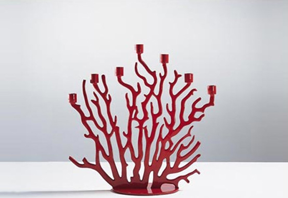 coral red painted candle holder design