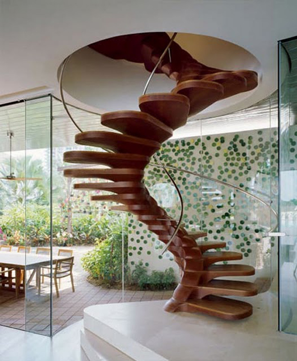 unique wooden staircase design with steel