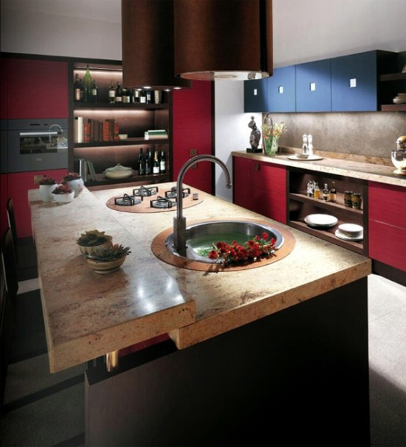 natural red kitchen set interior design