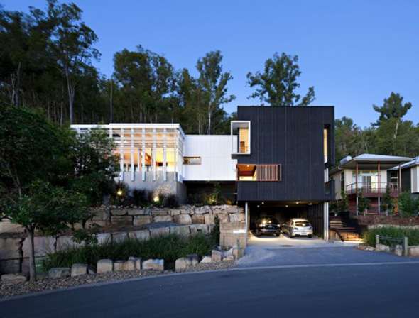 contemporary black and white timber home