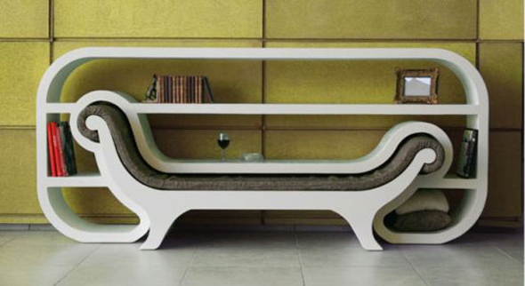 bench and bookshelves storage furniture design