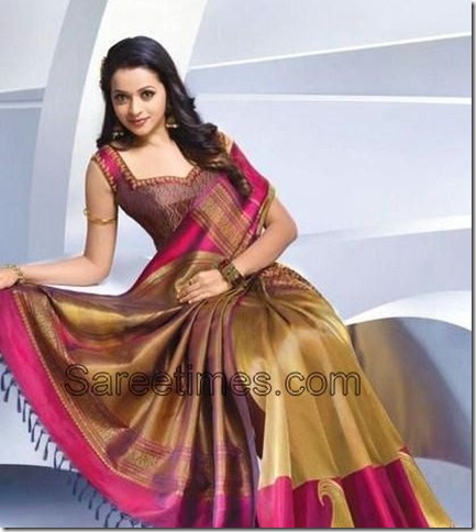 Sleeveless Blouse Designs For Sarees. Bhavana in Embroidery Saree