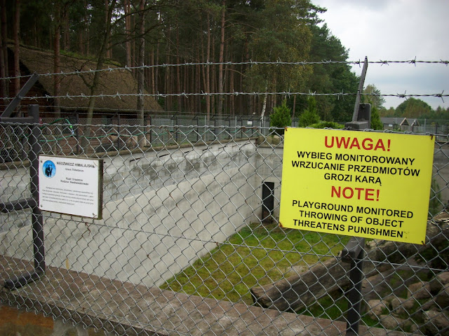 Tabliczka ostrzegawcza przy wybiegu niedźwiedzia himalajskiego
