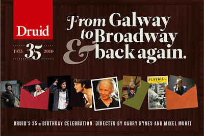 Image showing various photos from Druid Theatre productions and the words "From Galway to Broadway and back again: Druid's 35th birthday celebrations"