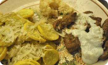 squash, risotto, and Moroccan-spiced pork