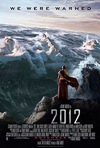 A buddhist monk standing against a background of snow capped mountains while a tsunami is charging over them