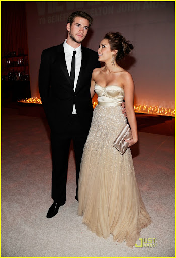 WEST HOLLYWOOD, CA - MARCH 07: *EXCLUSIVE ACCESS, PREMIUM RATES APPLY* Actor Liam Hemsworth and Singer/Actress Miley Cyrus attend the 18th Annual Elton John AIDS Foundation Academy Award Party at Pacific Design Center on March 7, 2010 in West Hollywood, California. (Photo by Larry Busacca/Getty Images)