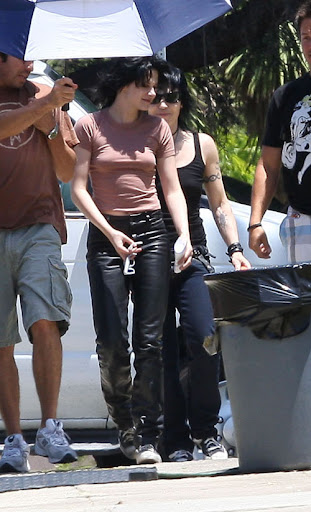 07-16-09 Los Angeles, CA Actress Kristen Stewart and rock legend Joan Jett are seen on the set of 'The Runaways' in Los Angeles. NON-EXCLUSIVE PIX by Flynet ©2009 818-307-4813 Nicolas