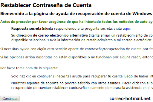Restablecer contraseña Hotmail correo alternativo