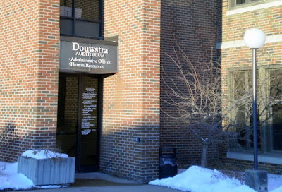 The entrance to Douwstra Auditorium at Central College