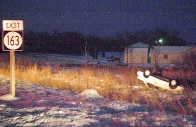 A single vehicle rolled onto its top west of Pella on Sunday evening