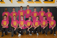 The Knoxville Boys Basketball Team wearing pink T-shirts in support for Coaches vs. Cancer. (photo submitted by Jim Utiermarkt)