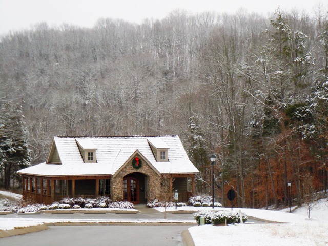 clubhouse with snowfall