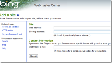 bing webmaster center 2 site
