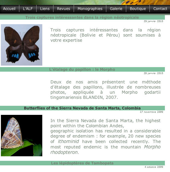 De l'utilisation du site www.lepidofrance.fr - 16. En cliquant sur ce « tag », on obtient la liste de tous les articles traitant de la région néotropicale.