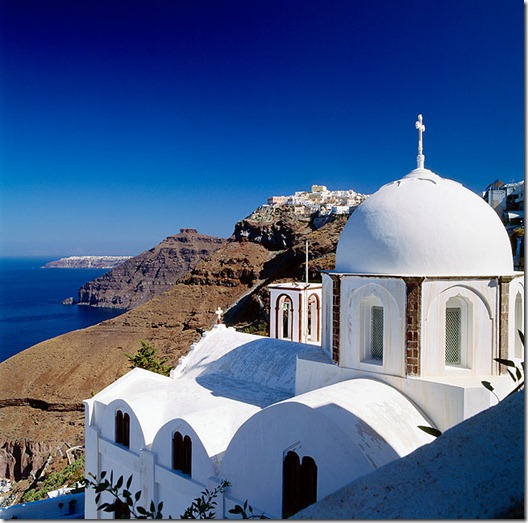 Greece, Ellás, Aegean Islands, Cyclades, Santorini Island, Thíra, Thira, Fira, Thíra, view towards the town Greece, Ellás, Aegean Islands, Cyclades, Santorini Island, Thíra, Thira, Fira, Thíra, view towards the town