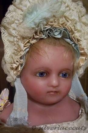 Antique poured wax doll English Montanari 1850s