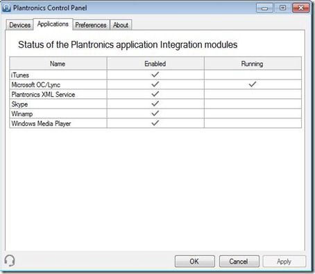 plantronics - Applications Tab