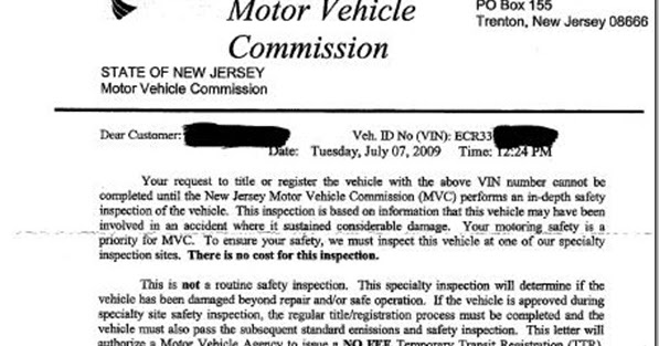 Nj Vehicle Inspection >> Letter From New Jersey DMV Requesting Vehicle Inspection ... Nj Vehicle Inspection >> Letter From New Jersey DMV Requesting Vehicle Inspection ...