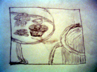 Snapshot drawing of a coffee cup and dessert plate