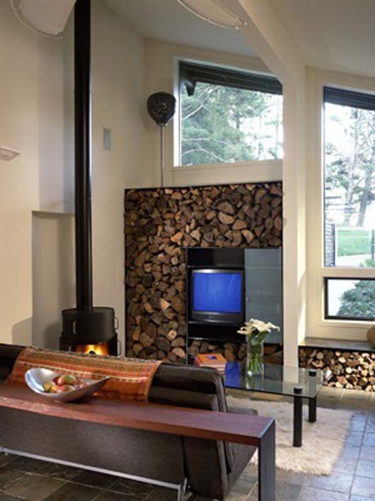 modern living room decorating with fireplace