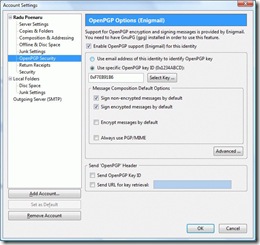 Incorporate security features in Thunderbird account