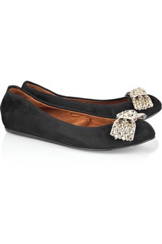 LANVIN - Crystal-embellished suede ballerina flats - 542