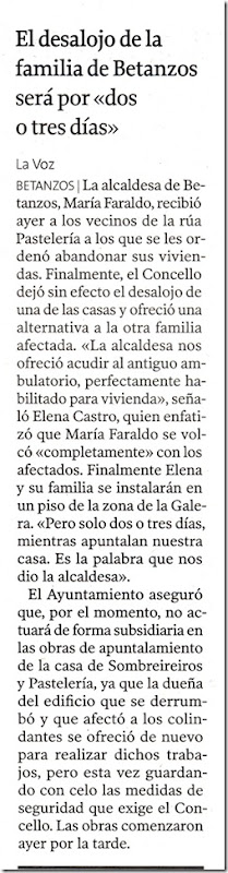 Recorte do  xornal “La Voz de Galicia” correspondente ao venres 5 de febreiro de 2010
