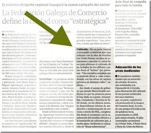 Recorte do xornal “El Ideal Gallego” correspondente ao martes 20 de outubro de 2009