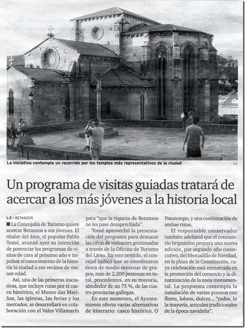 Recorte do xornal "El Ideal Gallego" do martes 24 de novembro 2009