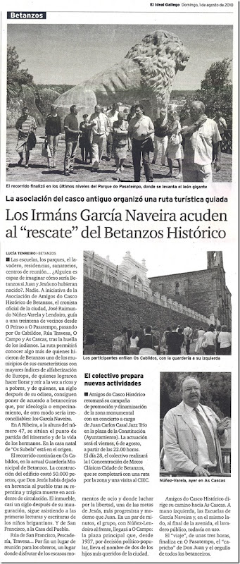 Recorte do xornal "El Ideal Gallego" correspondente ao domingo 1 de agosto de 2010