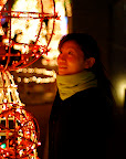 Aya up close to a circus seal in front of Takashimaya Shinjuku