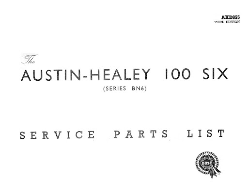Parts List for the AustinHealey 100 SIX for BN6 2 seater