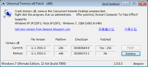 windows 7 multi user rdp hack