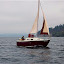 Nice little bow wave along Whispers starboard hull Nice little bow wave along Whispers starboard hull