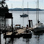 Dock and buoys, Matia Island.  Finger islands and Echo Bay in background.