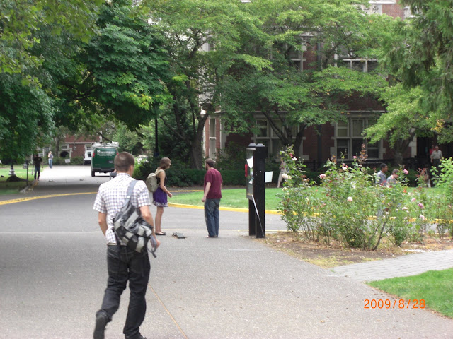 Looking from the science buildings towards the quad.