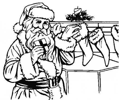 Papa Noel pone regalos en los calzetines