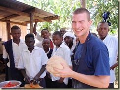 me holding dough with students