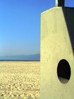 Venice Beach in LA. There are public washrooms all over the beach area.  This is a view from one of the supporting pillars.