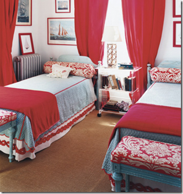 domino red and blue bedroom